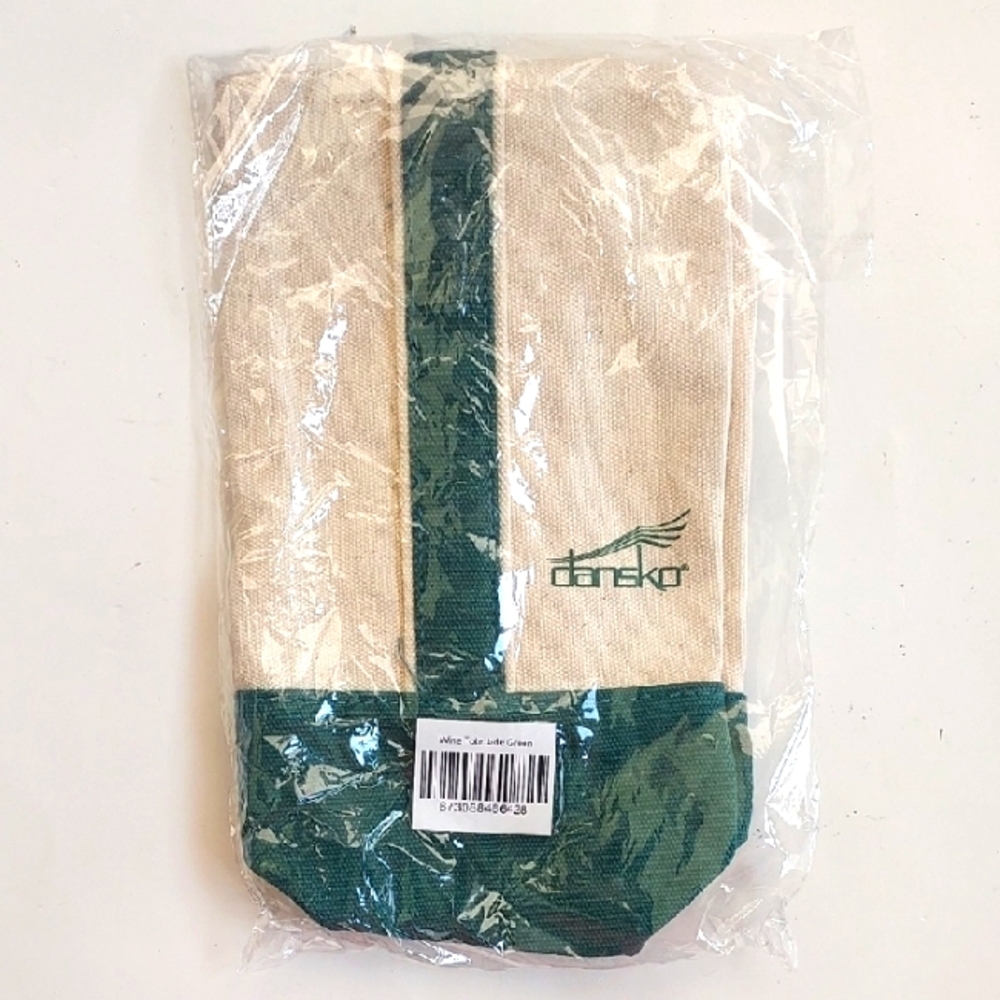NWT Dansko Green & Cream Canvas Wine Tote Bag 10" Tall X 3" Diameter